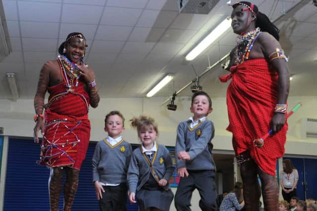 Maasai warriors entertain Morecambe schoolchildren