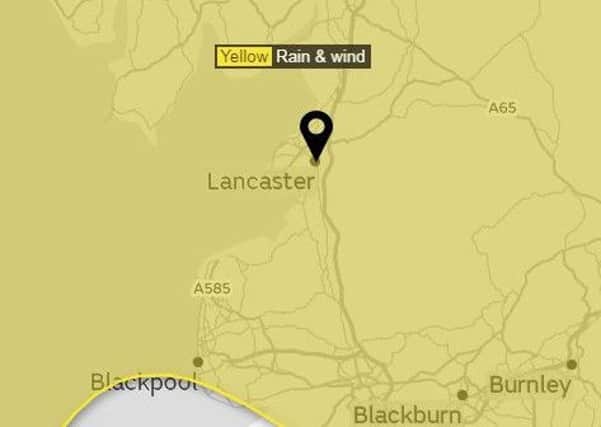 A yellow warning for wind and rain has been issued for the Lancaster area on Sunday October 1. Picture: Met Office.