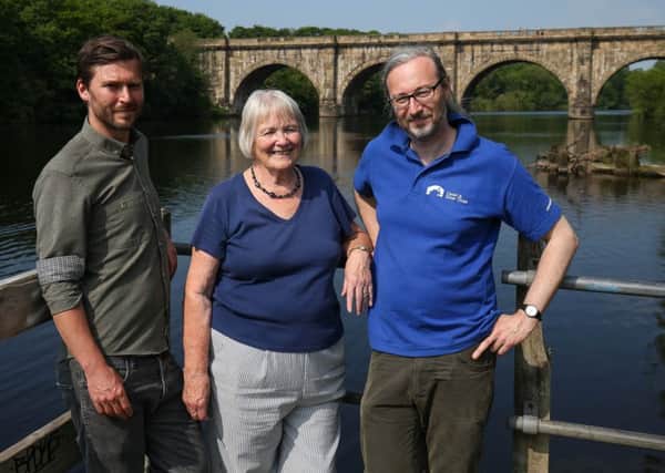 Oliver East, Audrey Smith and Bill Froggatt by the Lune Aqueduct.