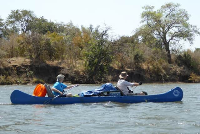Canoes on the Zambezi during Anita Lowis's charity canoe trip.