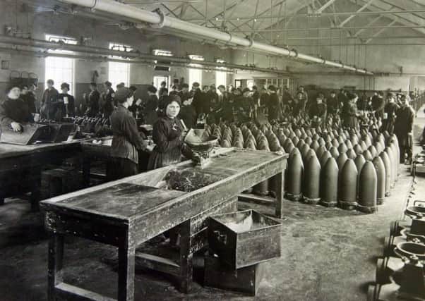 A scene from the building, collecting explosives for shells from the stores at White Lund