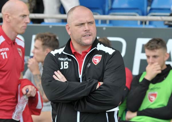 Jim Bentley looks on during Morecambe's win over Chesterfield. Picture: B&O Press Photo
