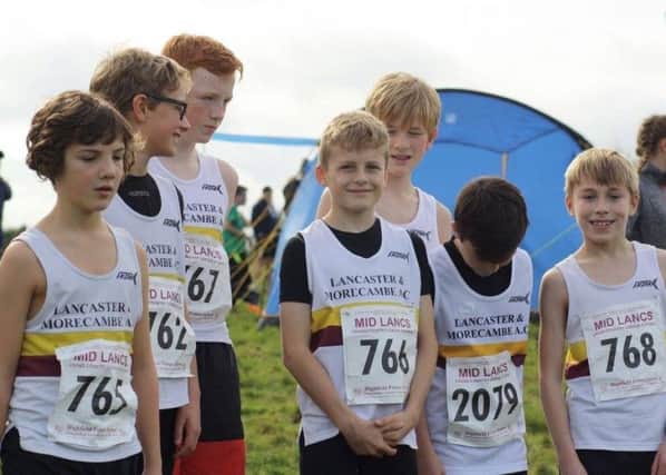 From left, Lancaster and Morecambes U13 boys Jacob Preston, Fabian Schiller, Luke Leadbeatter, Jack Collett, Fred Calvert, Thomas McGratton and Tobias Swarbrick prior to their race.