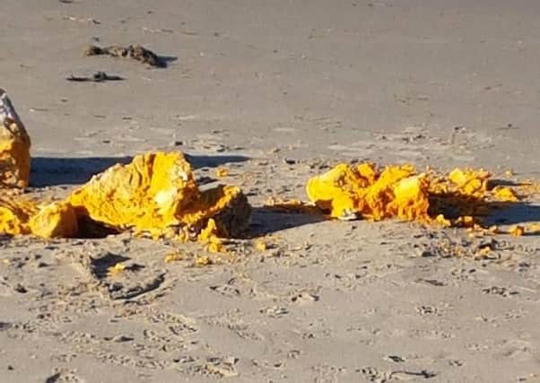 This yellowey substance was found on the beach at Morecambe. Picture: Jessica Ball.