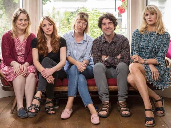 The cast of the new BBC2 sitcom Motherland, including Diane Morgan (second left) and Anna Maxwell Martin (centre)