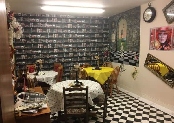 The Alice in Wonderland-themed tea room at JG's Burrito Bar in Middleton near Heysham.