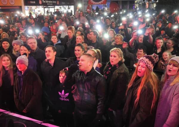 Stuart Michaels and crowd at the Morecambe Christmas Lights Switch-on.