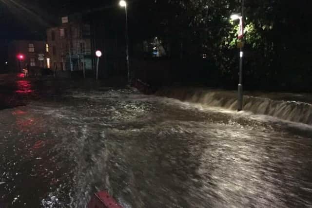 Flooding in Galgate on Wednesday night. Photo by Julie Reeve.