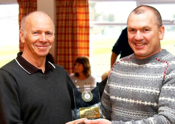 Paul Dorrington, Vale's Director of Rugby (right) presents Tony Storey with a plaque to mark his 500th game as Touch Judge on Saturday. Picture: Tony North.