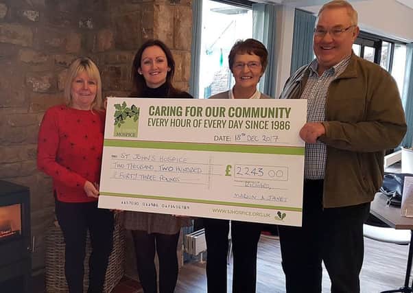 From left Janet Hilton, Joanne Humphrey (Fundraising Manager at St Johns Hospice), Marion and Richard Ayrton.