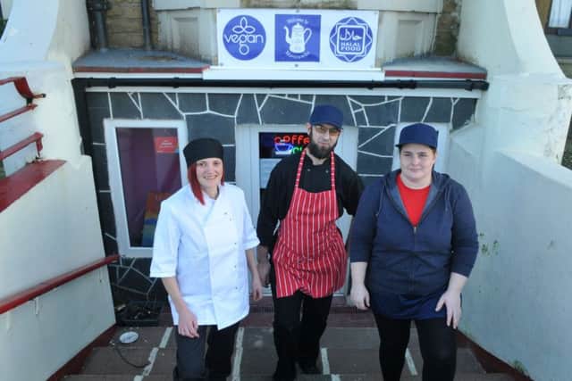 Photo Neil Cross
Mohammed Ali Ashcroft has re-opened the Coffee Pot for people suffering poverty in the West End of Morecambe, with partner Nikki Kershaw and volunteer vegan chef Jeni Robinson