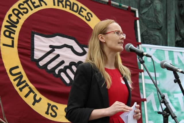 WGAR - Lancaster & Morecambte TUC May Day march and rally in Lancaster, speeches in Dalton Square

Parliamentarry Labour candidate Cat Smith