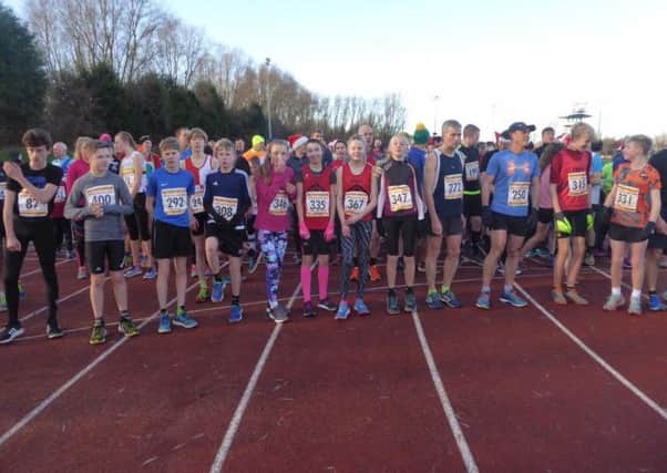 Runners at the starting line of the Christmas Cracker race.