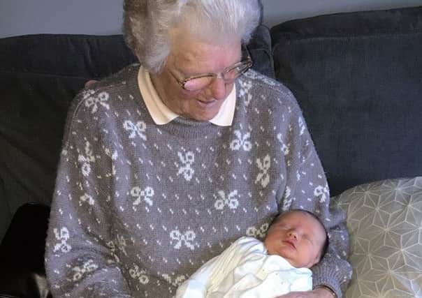 New Year Day Lancaster baby Teddy Nigel Navin with  his 93-year-old great great grandma, Vera.
