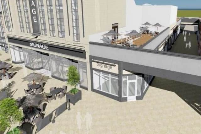 An artist's illustration of the plans. Plans have been submitted to convert the former Hitchens building on Morecambe promenade into a restuarant, bar and gaming area.