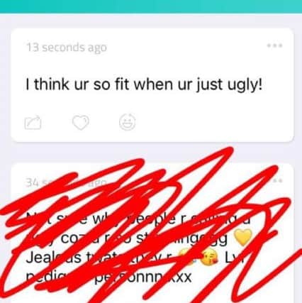 A screenshot of one of the messages Victoria Moore received on the app, Sarahah.