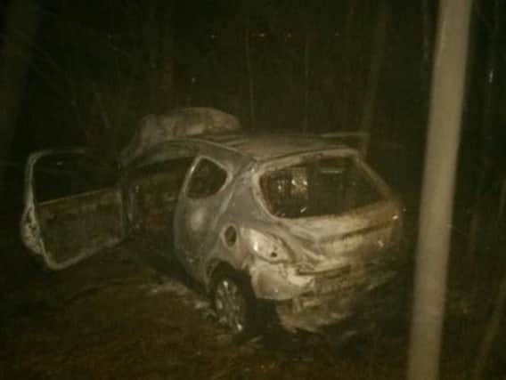 Pictures from the scene show a burnt out car which has been completely destroyed by fire.