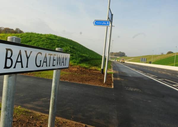 LANCASTER and MORECAMBE  31-10-16
General view of Bay Gateway sign.
Celebrations at the opening of the Bay Gateway, the new M6 link road, Heysham, developed by Costain. Local delegates were invited onto the road before it opened to traffic.