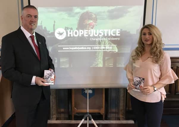 From left Lancashire Police Crime Commissioner, Cliver Grunshaw with Sara Squires, training manager for Hope for Justice.