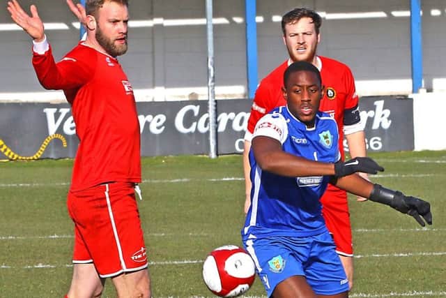 Mamadou Djabi in action against Rushall Olympic. Picture: Tony North