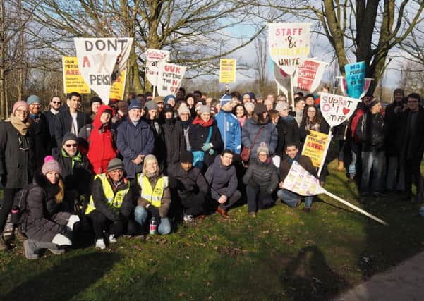 Staff and students on the picket line at Lancaster University