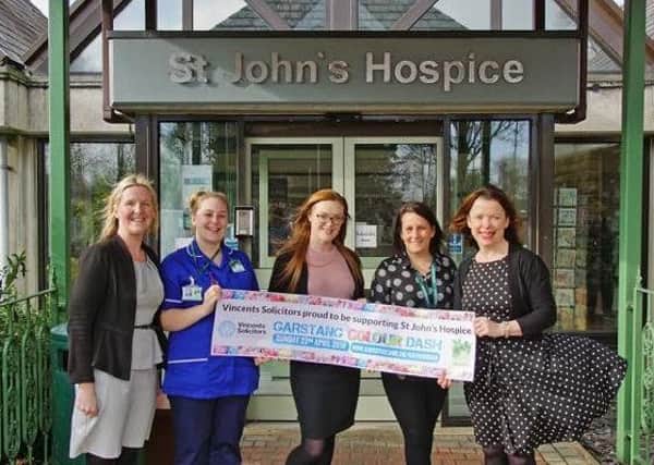 Catherine Butterworth, Head of Income Generation at St Johns Hospice, nurse Sophie Hudson, Vincents Solicitors Natalie Littlefair, Karen Crossley, Community Fundraiser at St Johns Hospice, and Lisa Lodge, head of the Vincents Garstang office.