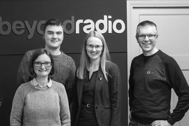 Sarah Maginness, Lewis Nolan and David Chandler, hosts of Friday Night Three on Beyond Radio, with Cat Smith, MP for Lancaster, who was a guest on their show last week.
