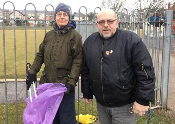 Jenny Dowell with Graham Buckley at the Regent Park, Morecambe, litter pick.