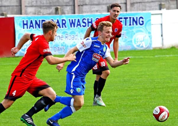 Charlie Bailey scored Lancaster City's first goal. Picture: Tony North.