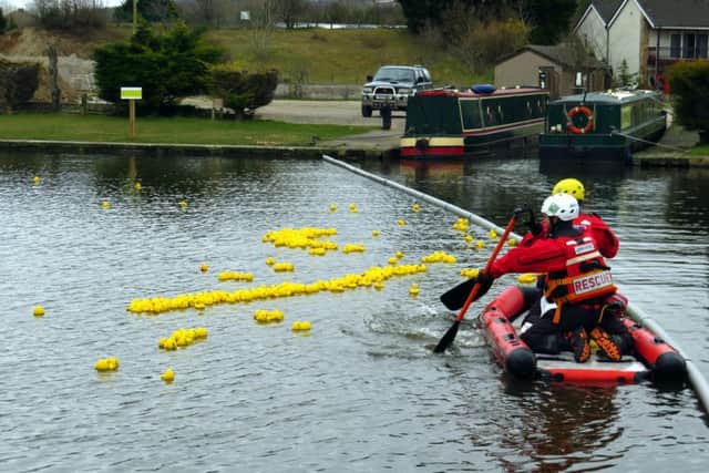The duck race on Lancaster Canal on Easter Sunday.