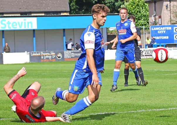 Tom Kilifin scored Lancaster City's  third goal. Picture: Tony North.
