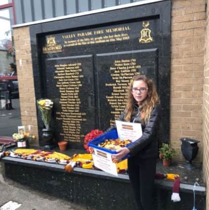 Georgia Thornton at the Bradford City memorial on Saturday.
