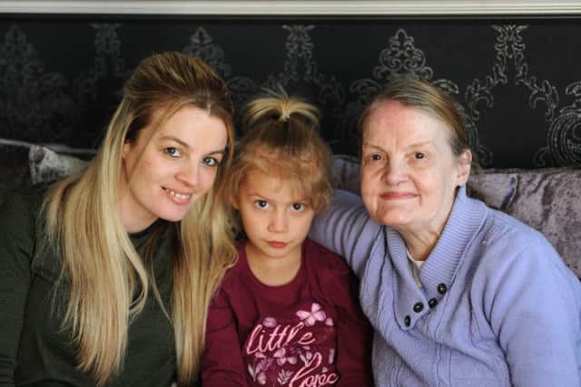 Jackie with mum Elizabeth Ledgerwood and daughter Chloe Baines, 4.