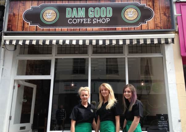 Lesley Hartley (left) with her sister Tamsin Moreland, and Amber Kitchen at the Dam Good Coffee Shop in Lancaster.