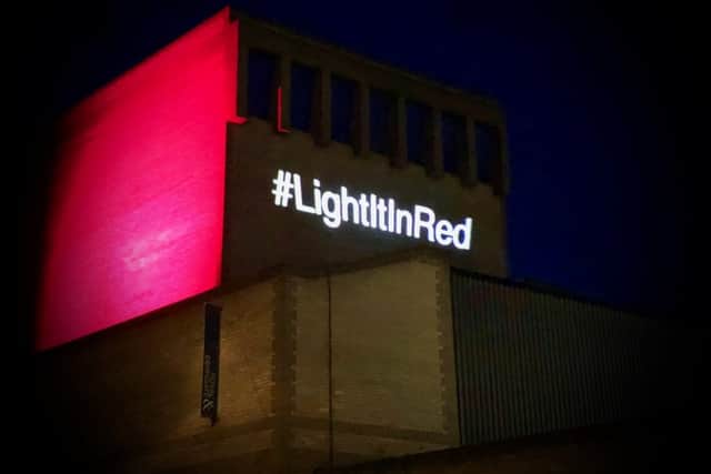 The Royal and Derngate Theatre in Northampton was lit in red to highlight the plight of the live entertainment industry. Photo: James Dacre